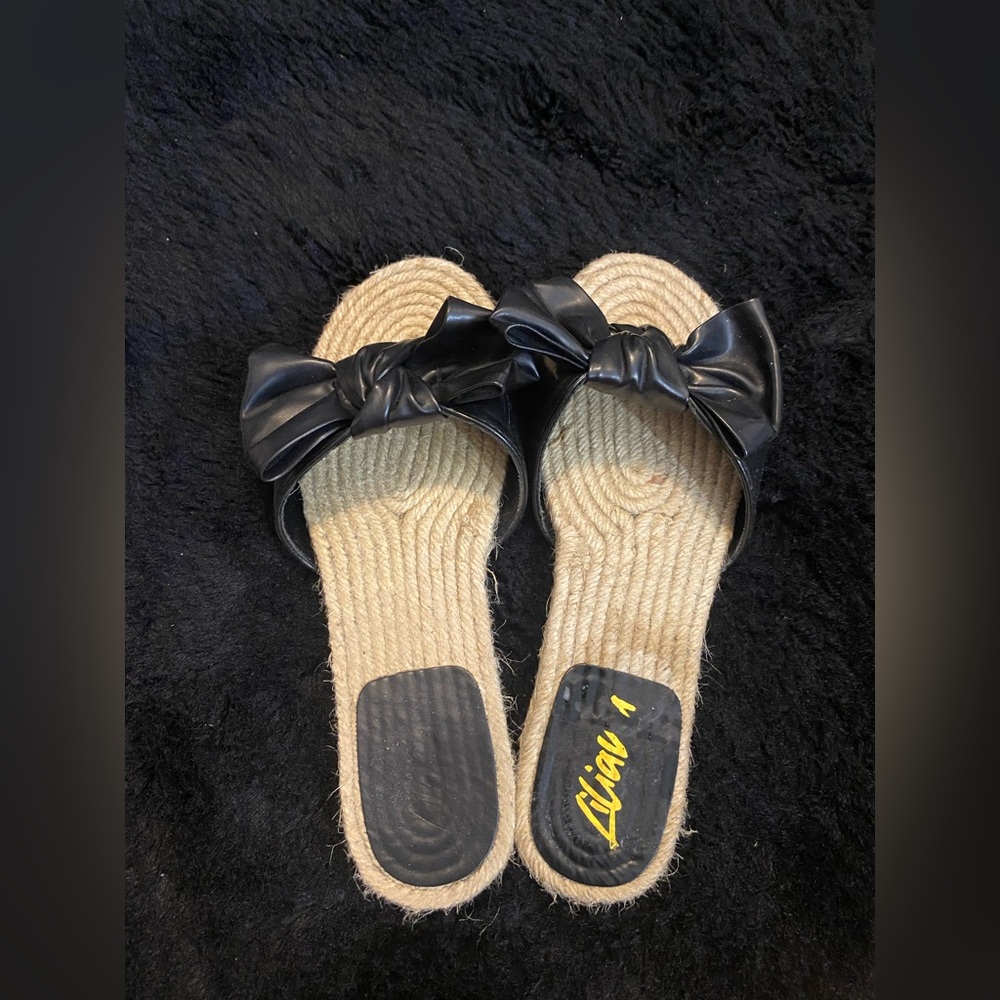 Black Bow Slide Sandals
